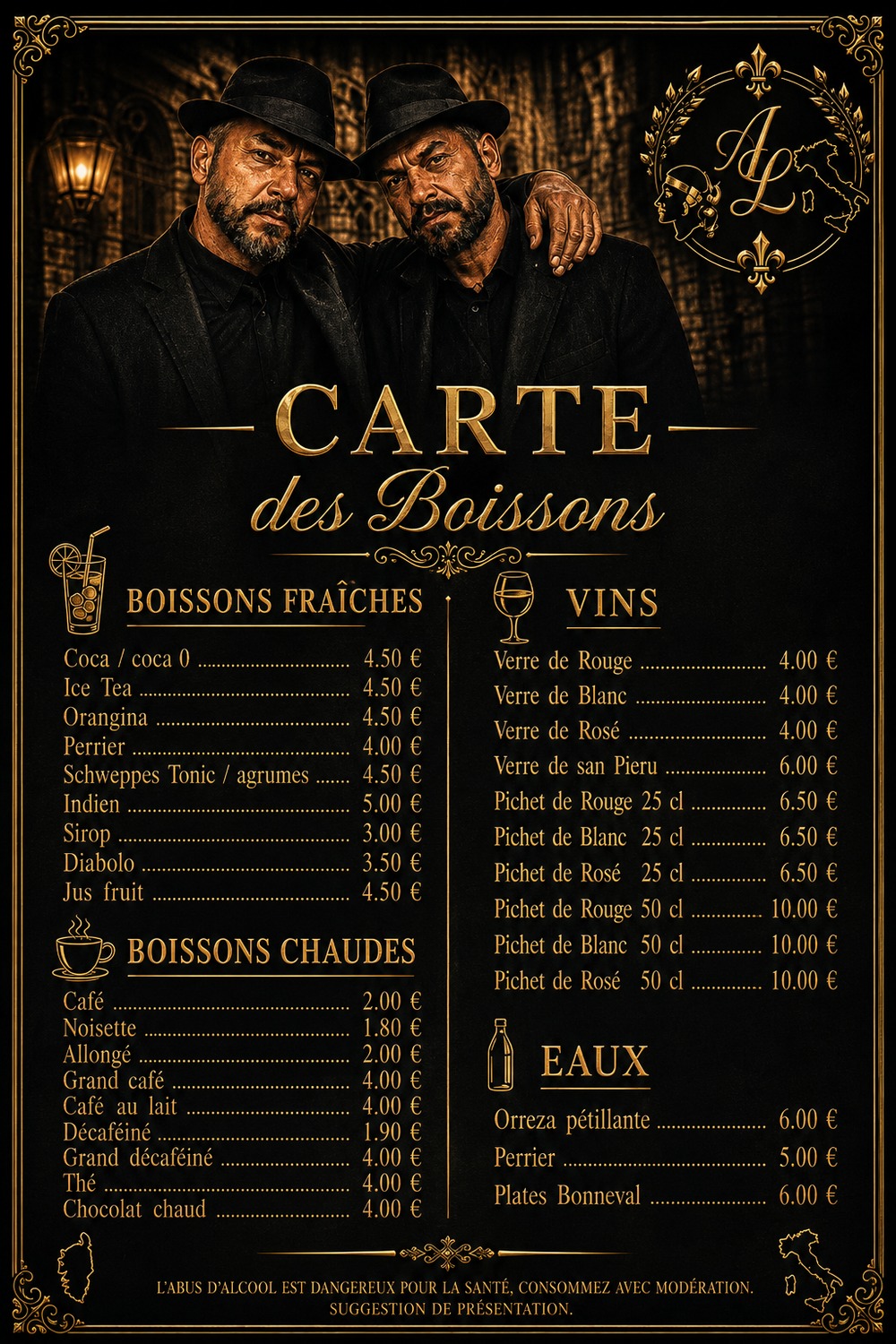 Carte des boissons fraîches et chaudes aux Flocons