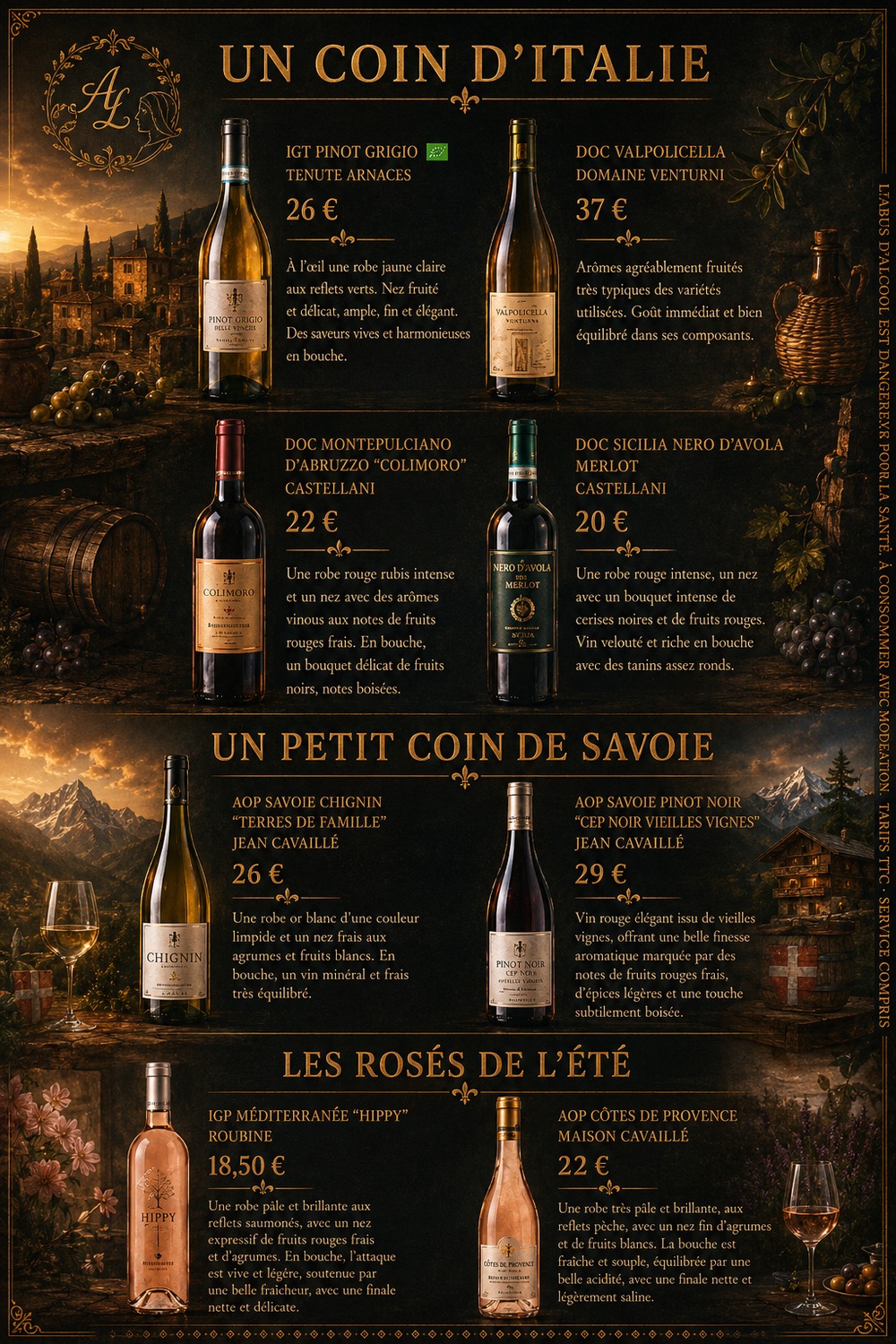 Vins italiens, savoyards et rosés