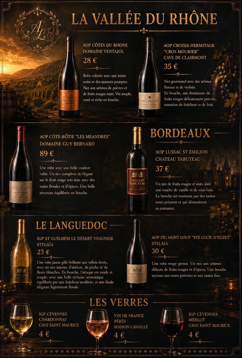 Vins vallée du Rhône, Bordeaux et Languedoc