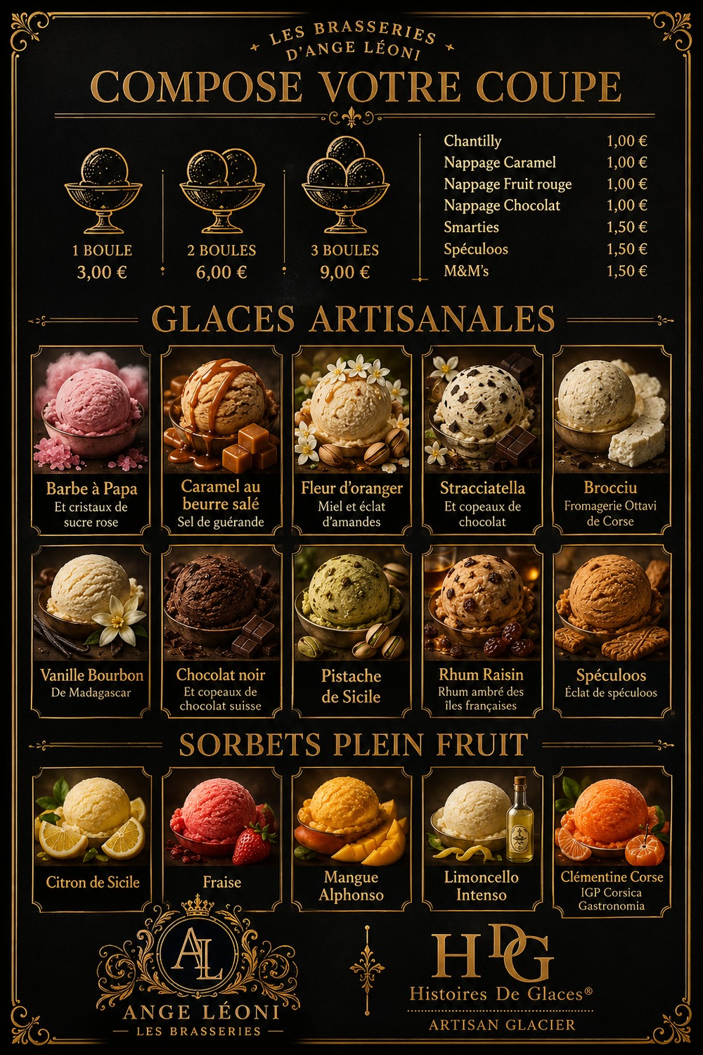 Carte des glaces artisanales aux Flocons d’Ange Léoni à Montchavin
