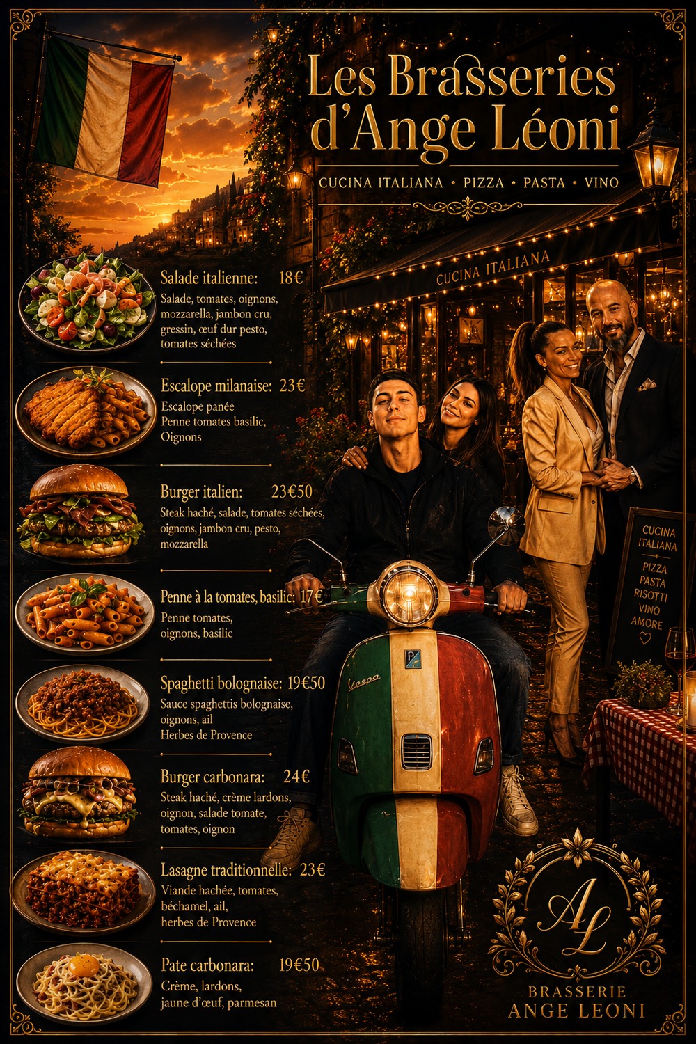 Carte cuisine italienne des Flocons d’Ange Léoni, restaurant à Montchavin