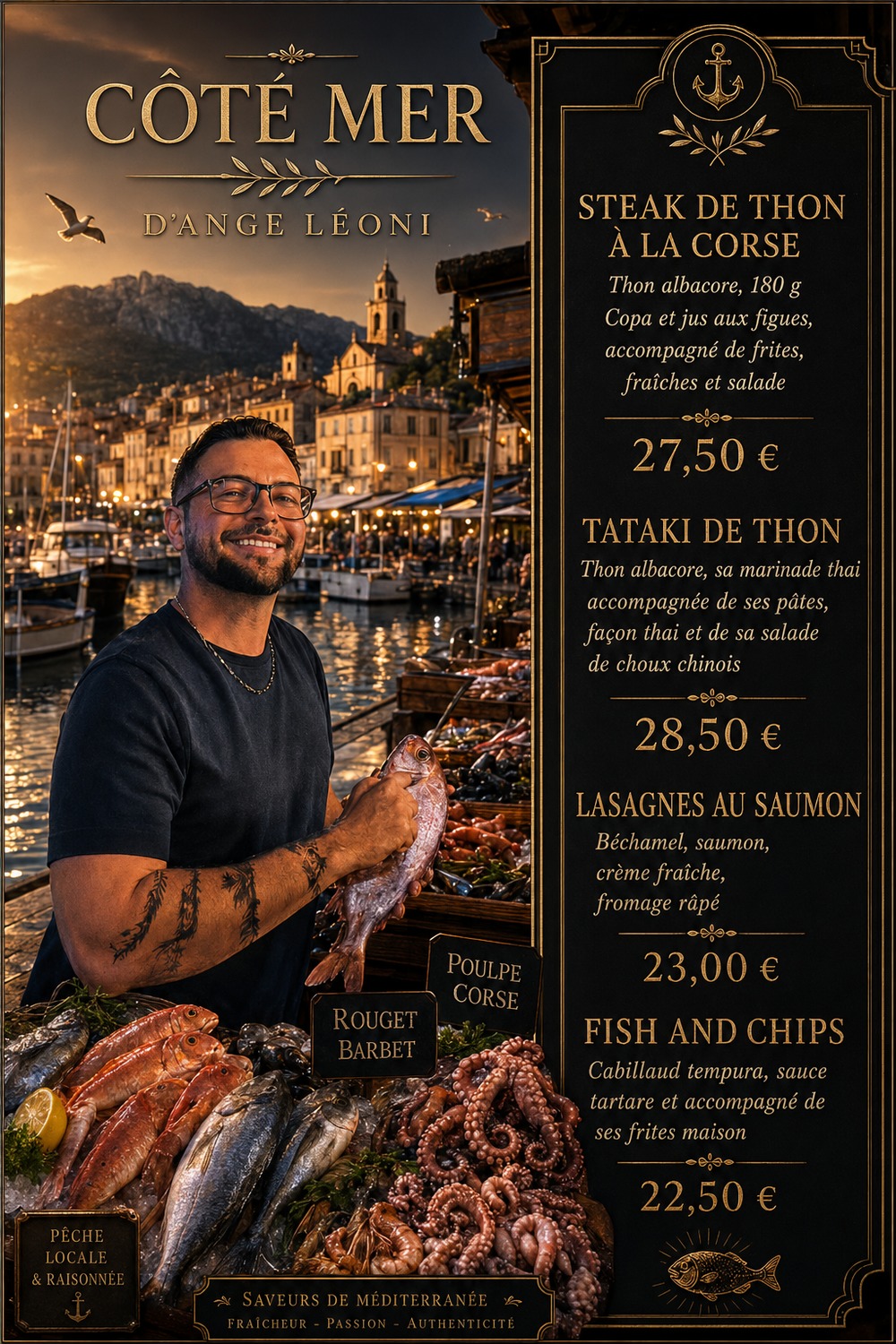 Carte poissons & côté mer des Flocons d’Ange Léoni, restaurant à Montchavin