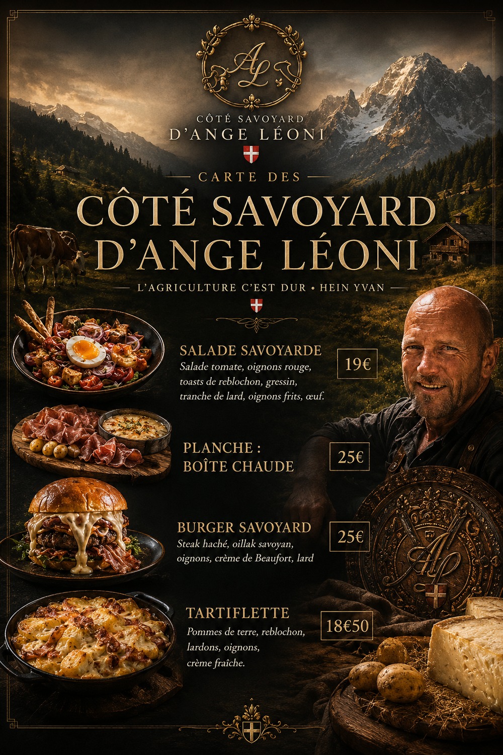 Carte spécialités savoyardes des Flocons d’Ange Léoni, restaurant à Montchavin